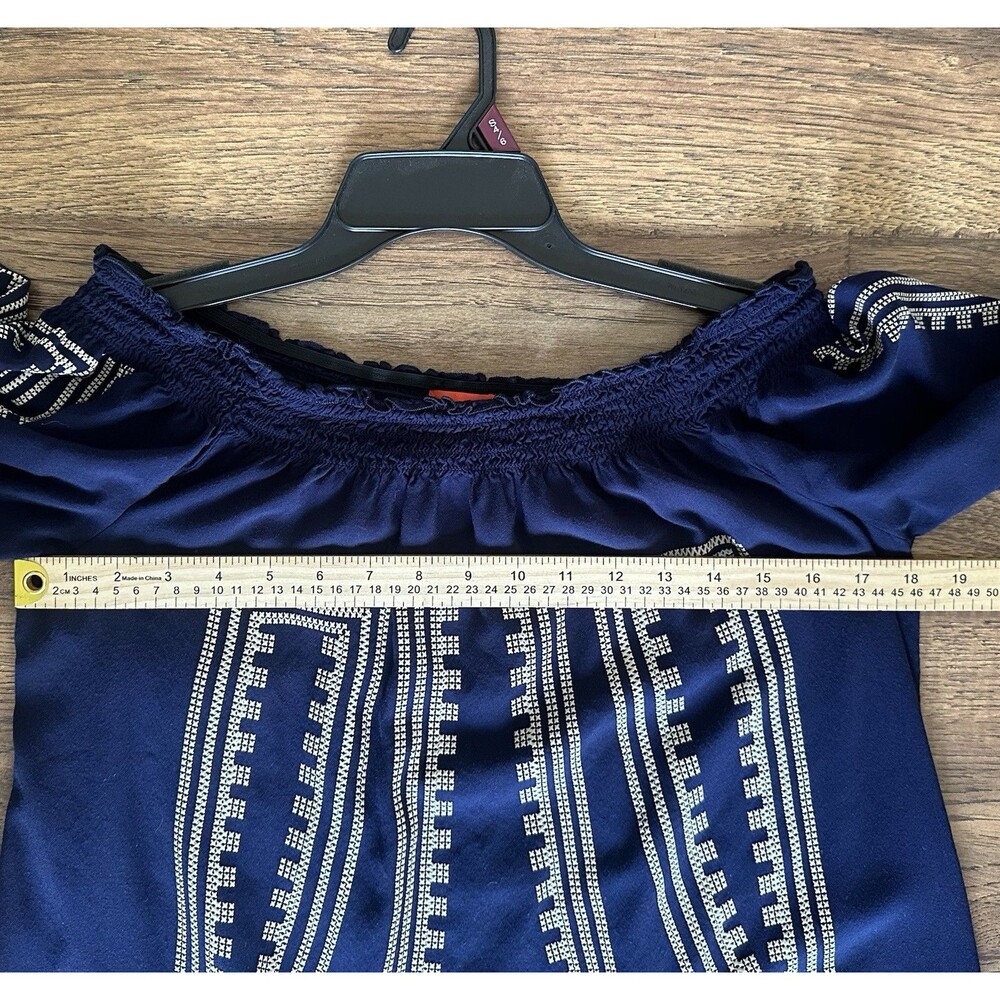 Chelsea & Violet XL Off Shoulder Navy Geometric Print Rayon Shift Mini Dress - Picture 6 of 7